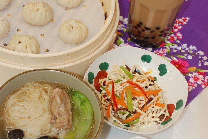Taiwan Traditional Delicacies Experience, Xiao Long Bao, Chicken vermicelli with mushroom and sesame oil, Tofu strips salad, Bubble milk tea. - Inside the Kitchen: What Makes the Teaching Style Feel Easy